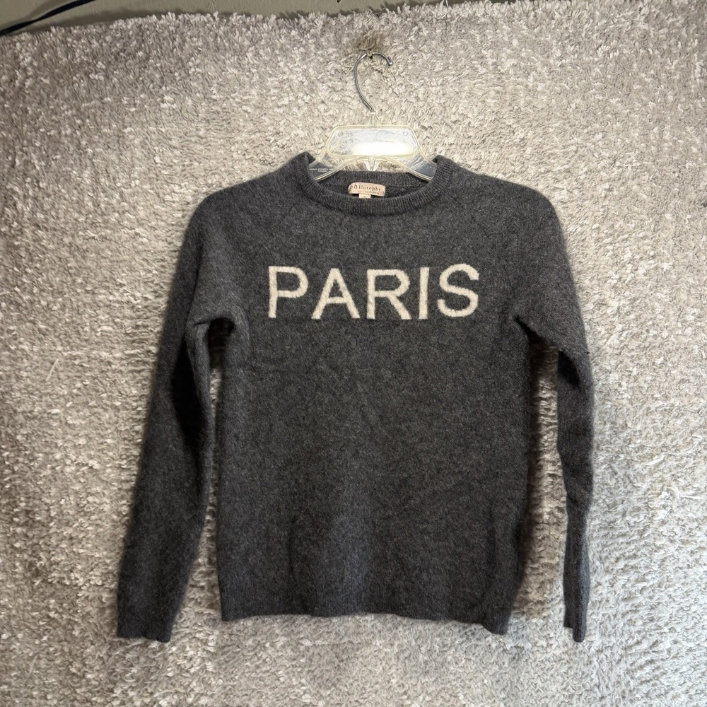 Philosophy Cashmere Sweater Small Gray Preppy Academia "Paris"